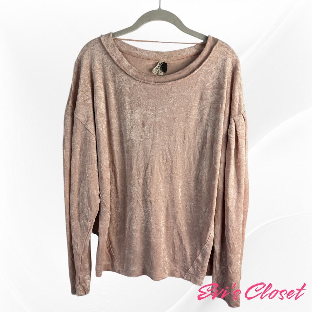 We The Free Milan Crushed Velvet Layering Top Pink Sz M Drop Shoulder Sleeve
